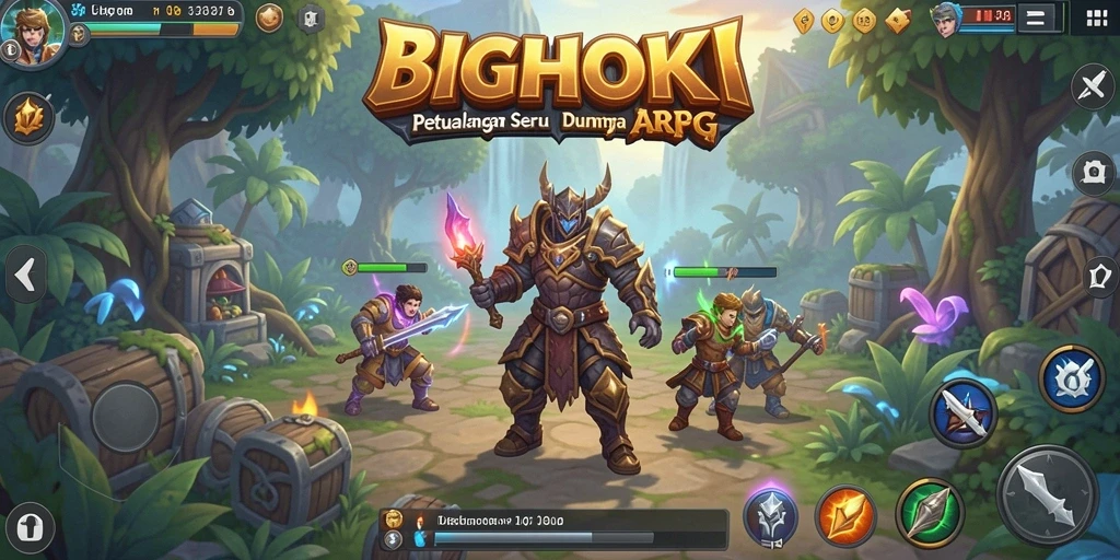 Tangkapan layar dari permainan ARPG BIGHOKI yang mendebarkan.