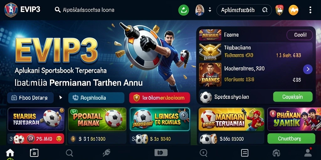 Screenshot utama EVIP3 menampilkan tampilan menarik dan gameplay taruhan olahraga.
