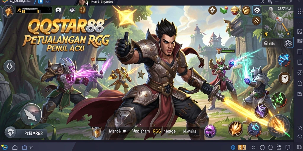 Screenshot gameplay <strong>QQSTAR88</strong> menampilkan pertarungan epik dalam dunia RPG.
