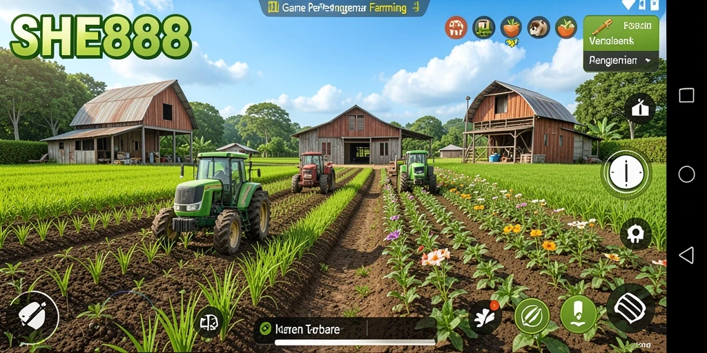 Tampilan gameplay bertani yang asyik dan menarik di SHE888.