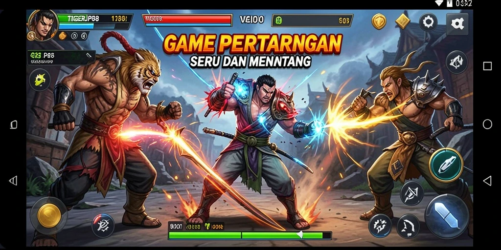 Tampilan gameplay TIGERJP88 dengan pertarungan aksi mendebarkan.
