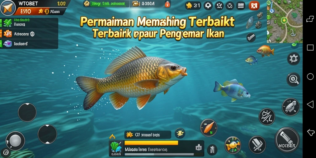 Tampilan gameplay menakjubkan dalam WTOBET saat memancing ikan besar.